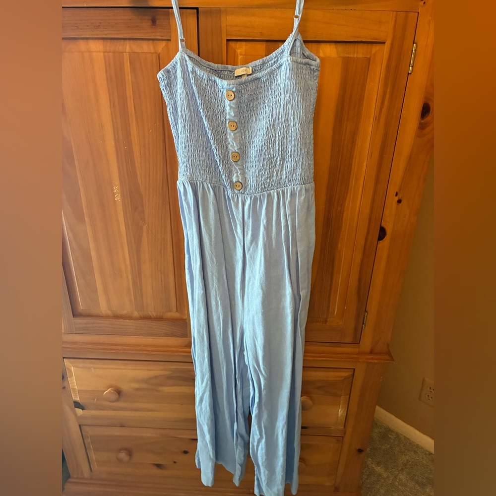Light Blue Sleeveless Button-Front Jumpsuit